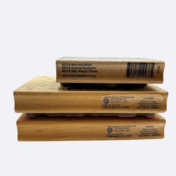 Set 3 Christmas Wooden Rubber Stamps Holiday Greetings Hampton Art Stampendous - Picture 3 of 10